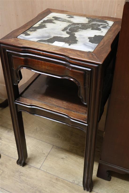 A Chinese rosewood and dreamstone marble two tier table, 19th century W.42cm